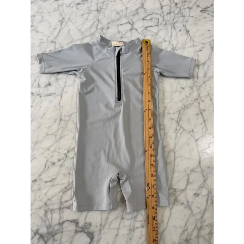 Turtledove Swim Romper Sz 1-2Y SS Rash Guard One-Piece Swimsuit Light Gray